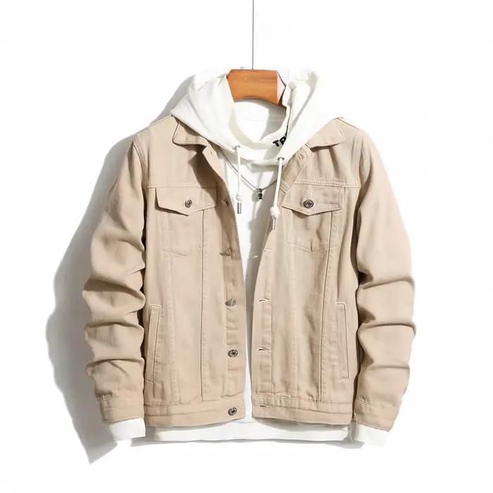 Veste en jean pour homme, tendance streetwear, coupe ajustée, couleur unie, veste décontractée polyv