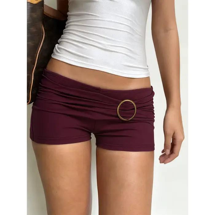 Shorts mini bordeaux pour femmes, style vintage Y2K Gyaru des années 2000, shorts de boîte de nuit t