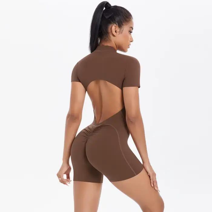 Combinaison de gymnastique à fermeture éclair pour femmes, ensembles de Yoga courts, tenues de sport