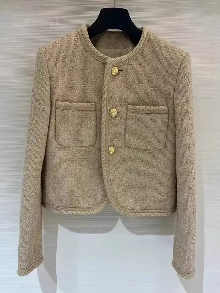 2025 nouveau en manteaux élégant tricoté couleur chameau petit parfum femmes français haute qualité 
