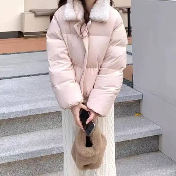 Veste courte en coton rose à revers en fourrure d'agneau pour femme en hiver 2025, nouvelle petite, 