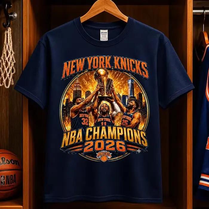 T-shirt graphique New York Knicks Champions 2026 pour hommes et femmes, esthétique vintage, manches 