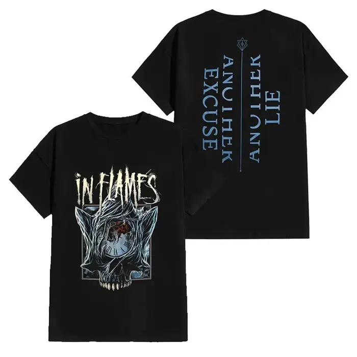 In Flames - T-shirt à manches courtes en pur coton pour homme, style rétro décontracté, pour l'été, 
