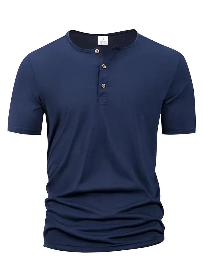 T-shirts à col Henley pour hommes, décontracté, plage, manches courtes, couleur unie, hauts basiques