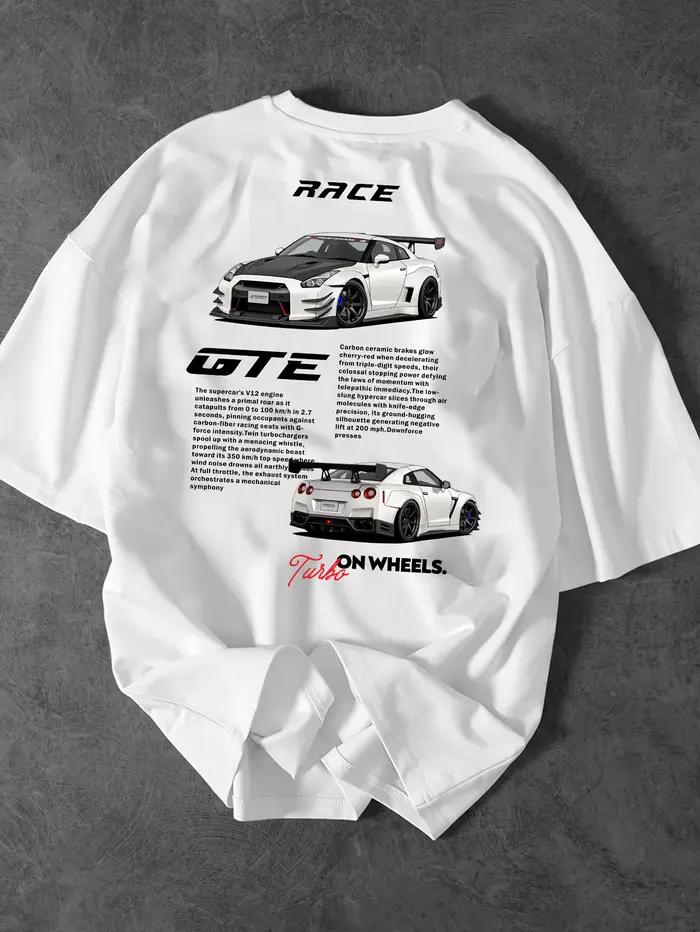 T-shirt pour homme avec imprimé graphique de voiture de course, fabriqué en 100% coton, parfait pour