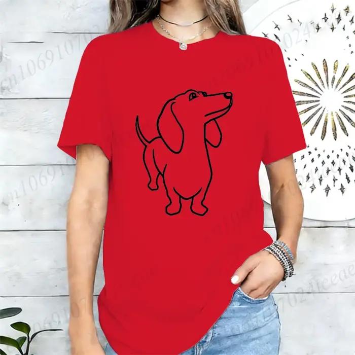 T-shirt décontracté pour femme à imprimé graphique Teckel, manches courtes, col rond, coupe ample, m