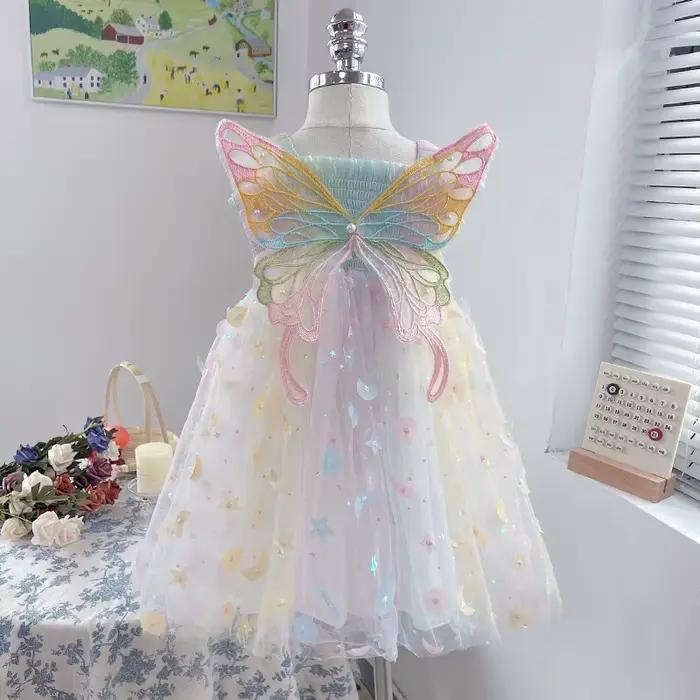 Robe d'été sans manches pour filles, couleur dégradée, robes de spectacle avec nœud, vêtements Bouti
