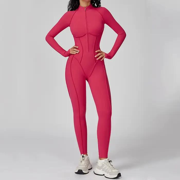 Body de Yoga à manches longues pour femmes, survêtements de gymnastique, combinaisons à fermeture éc