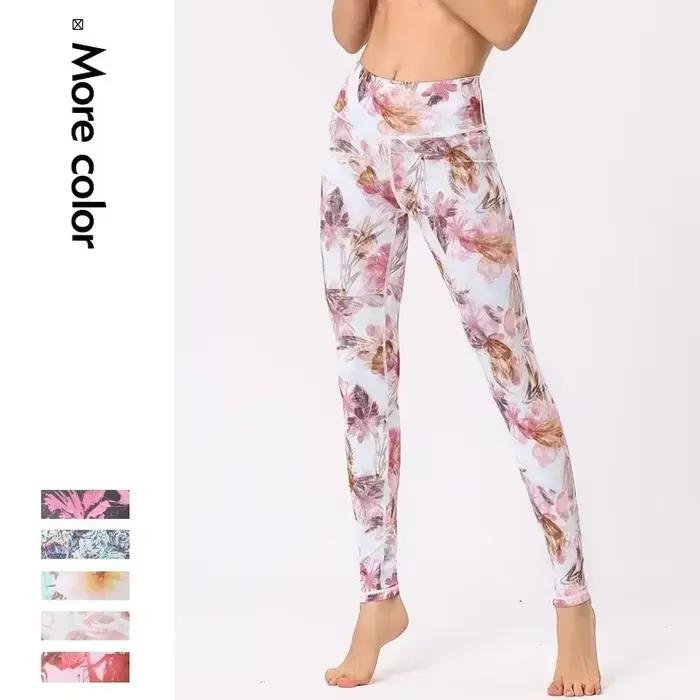 Pantalon de Yoga pour femmes, Leggings de sport, taille haute, à fleurs, collants Push Up, entraîneu