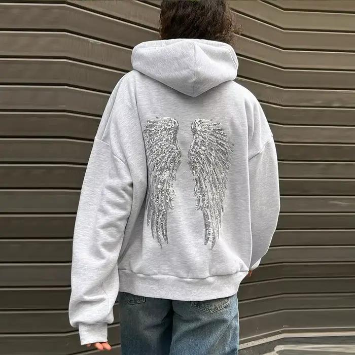 Sweat-shirt à capuche pour femmes, Streetwear rétro, à ailes brillantes, tenues Y2k, pulls à manches