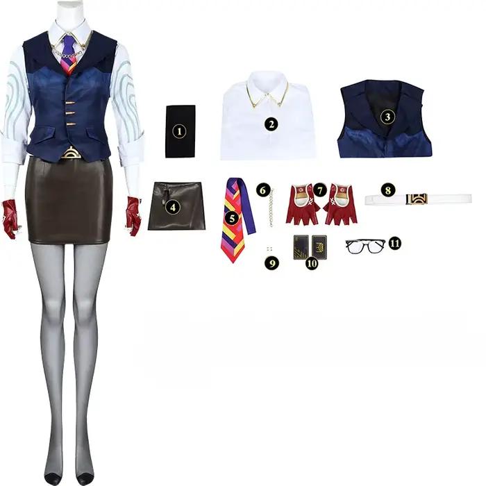 Valorant femme chambre Cosplay Costume gilet chemise jupe tenue avec accessoires ensemble complet Ha