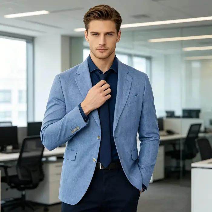 Veste de costume en lin pour hommes, couleur unie, coupe ajustée, revers cranté, poche à rabat, deux