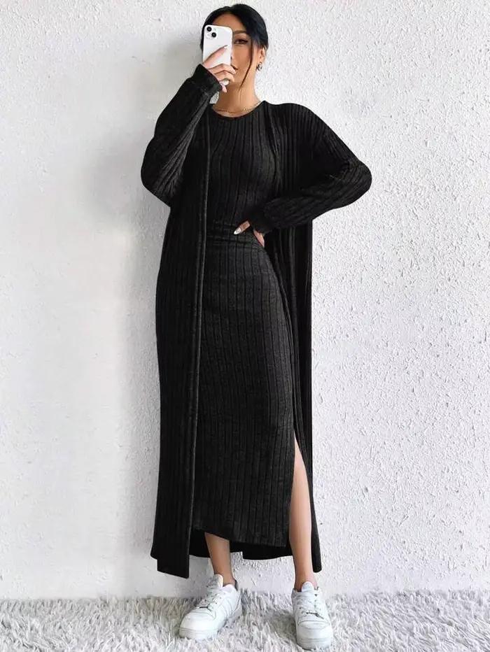 Robe gilet à manches longues, manteau Long, costume décontracté pour femmes, mode automne