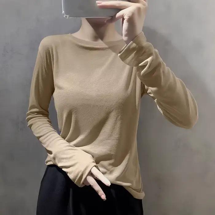 Masque T-Shirt à manches longues pour femmes, vêtements d'intérieur de couleur unie, amincissant, co