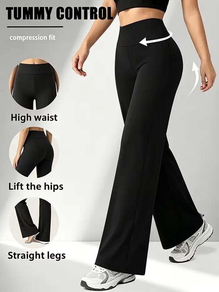 Pantalon de sport taille haute à jambes larges pour femme, pantalon de yoga classique noir, pantalon