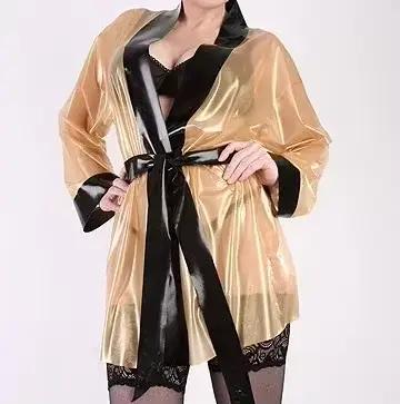 Robe de nuit en Latex pour hommes et femmes, en caoutchouc, avec laçage à nouer, Costumes faits à la