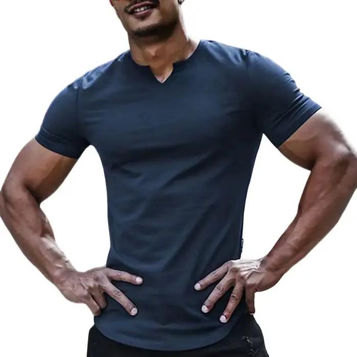 T-shirt à manches courtes et col en V pour hommes, T-shirt à ourlet périphérique, Économie décontrac