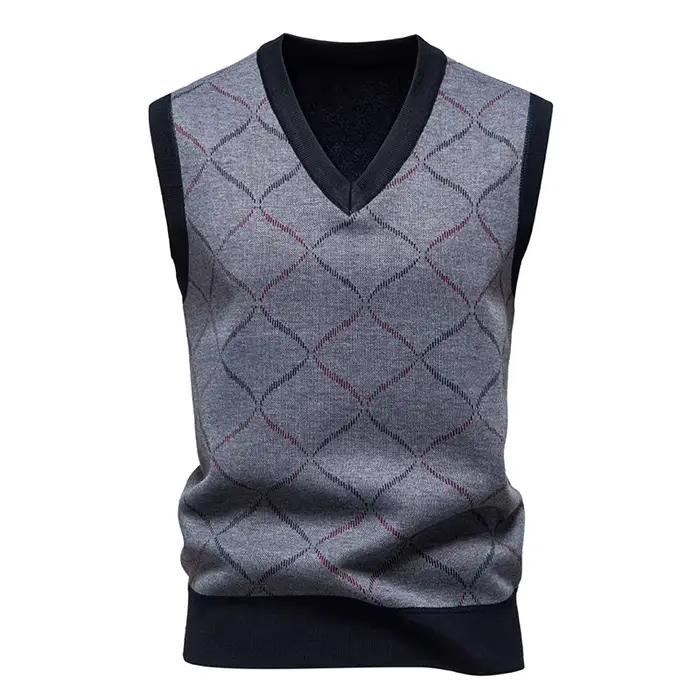 Gilet sans manches pour hommes, pull-over, col en V, costume en tricot, gilet classique, printemps-a