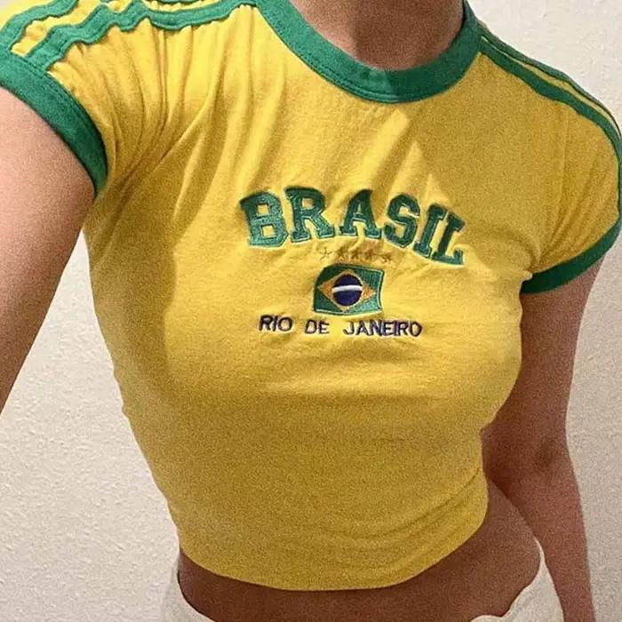 Costume T-Shirt et Short imprimé lettres brésiliennes pour femmes, t-shirts Vintage Grunge à manches