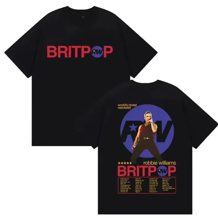 T-shirt graphique Robbie Williams 2025 Tour pour homme, style vintage délavé, coupe oversize, street
