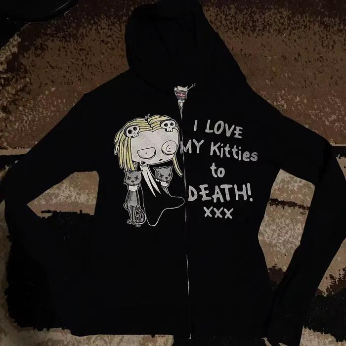 Sweats à capuche zippés PVD pour femmes, sweat-shirt surdimensionné Harajuku, haut grunge féminin, v