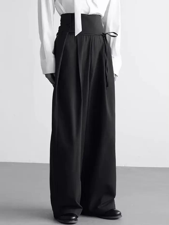 Mauroicardi printemps automne longue ample décontracté Baggy fluide doux noir jambe large pantalon h