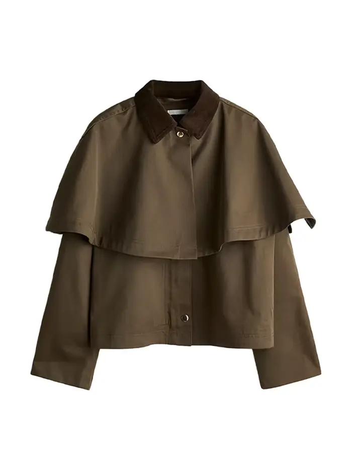 Manteaux courts superposés à revers pour femmes, style streetwear, col rabattu, manches longues, bou