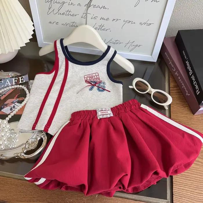 Ensemble de vêtements d'été pour filles, débardeur de sport sans manches + demi-jupe, costume de spo