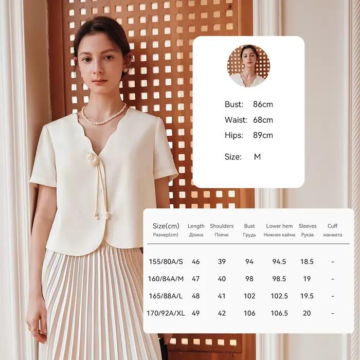 OLrain été abricot français veste courte femmes élégant à manches courtes vague col en v vêtements d