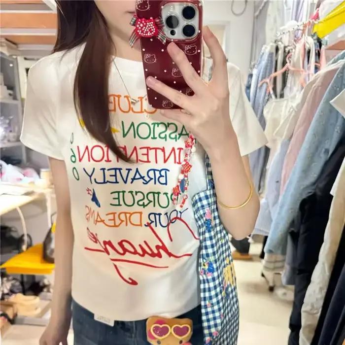 Coton femmes t-shirts col rond manches courtes t-shirts 2025 Ropa Mujer été T-shirt ample hauts à la