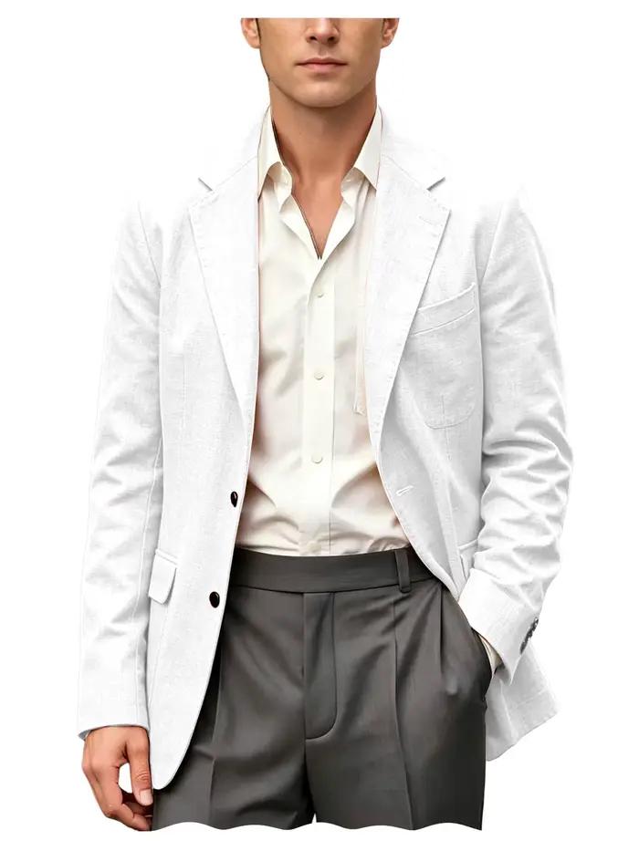 Blazer en lin léger pour homme, coupe ajustée décontractée, revers cranté, deux boutons, idéal pour 