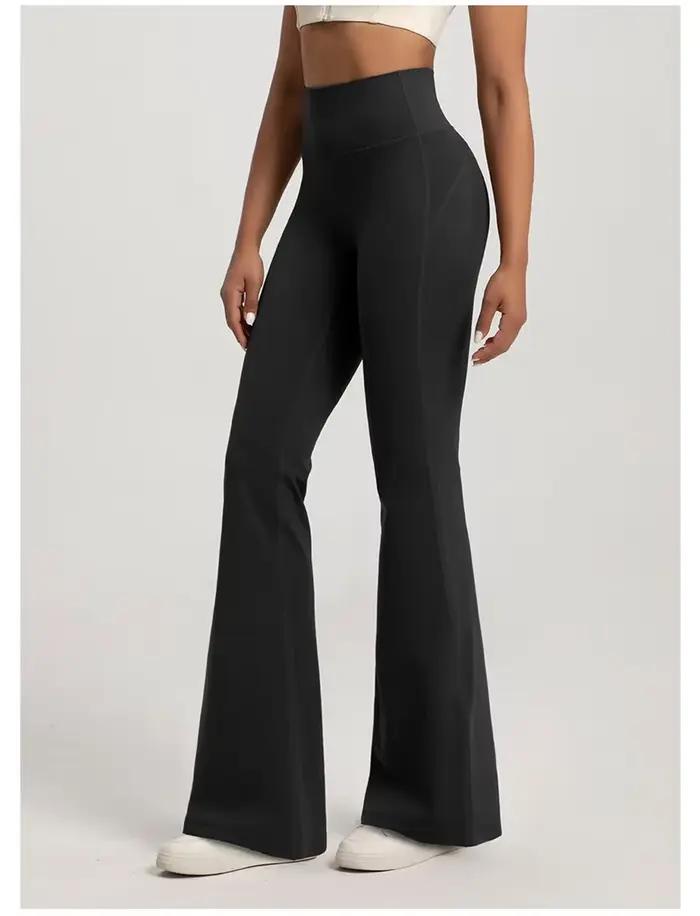 Pantalon évasé taille haute élastique pour femme, effet galbant et liftant, idéal pour le fitness, l