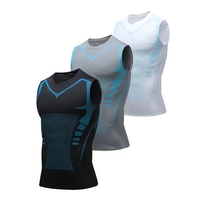 Débardeur de Compression pour hommes, chemise de gymnastique sans manches, impression à séchage rapi