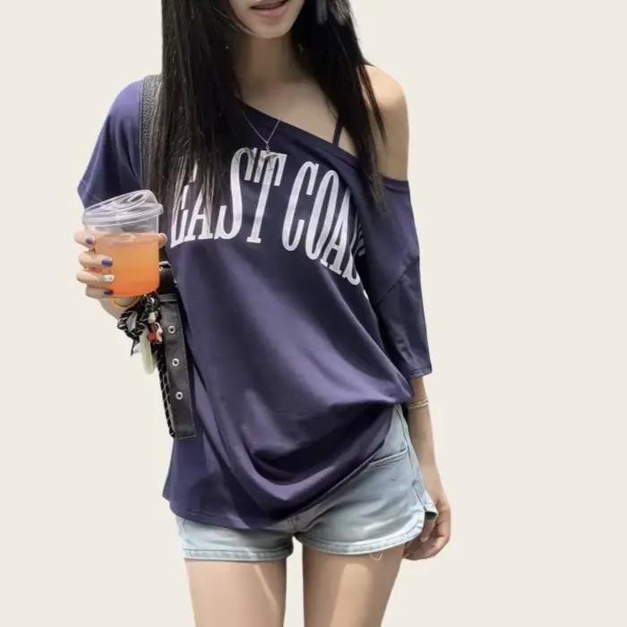 T-shirt à manches courtes de style américain pour femmes, design estival, amincissant, ample, rétro,