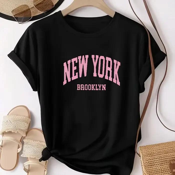 T-shirt tendance pour femme, nouvelle collection été, imprimé lettres York Brooklyn, manches courtes