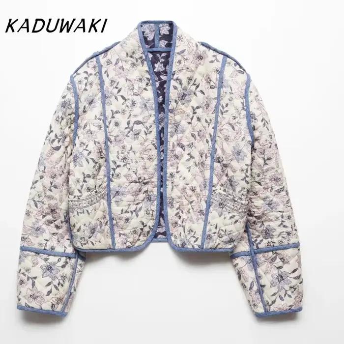 KADUWAKI-Veste courte matelassurera en coton à manches longues et col montant, Streetwear décontract
