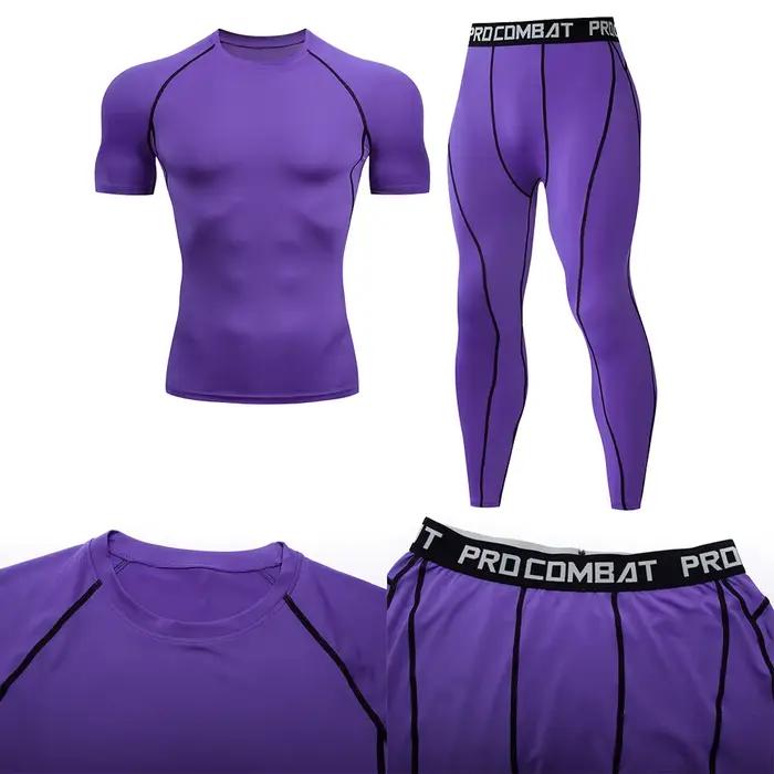2 pièces hommes vêtements de Compression costume GYM serré sport Yoga ensembles entraînement Jogging