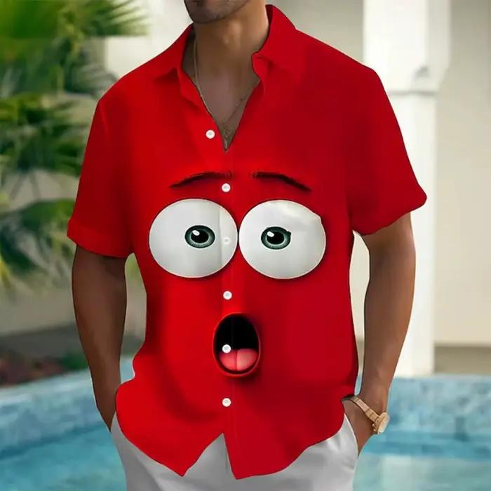 Dessin animé visage souriant chemise pour hommes chemise d'été chemise boutonnée à manches courtes d