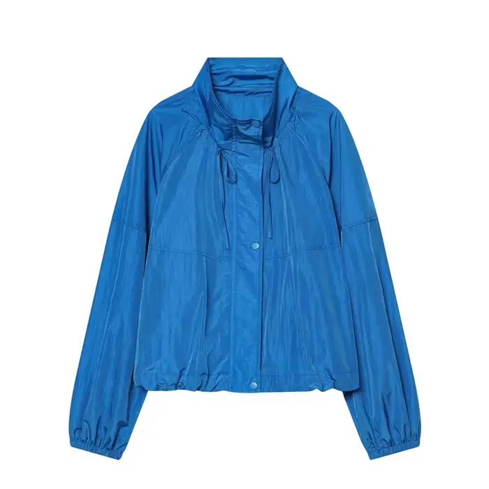 Veste Courte Décontractée Coupe Ample pour Femme 2026, Bleu Vif, Col Montant, Cordon de Serrage, Poi