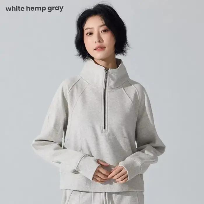 Sweat-shirt doublé polaire pour femmes, demi-fermeture éclair, col montant, hauts pull, coupe ample,