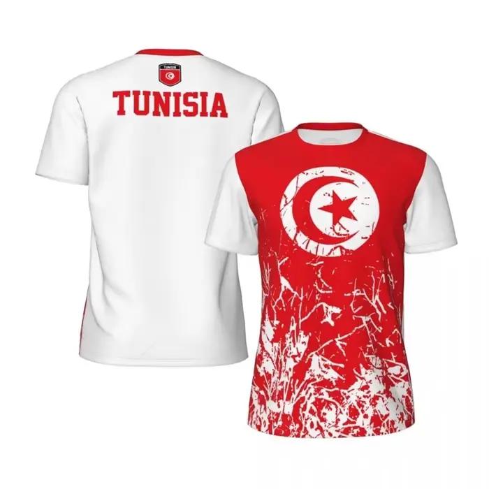 T-shirt de football avec drapeau tunisien pour hommes, mode estivale, emblème national, impression 3