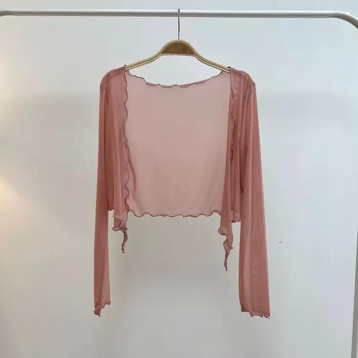 Vestes fines anti-UV tendance Harajuku, cardigan court à volants en maille, cardigan d'été uni pour 