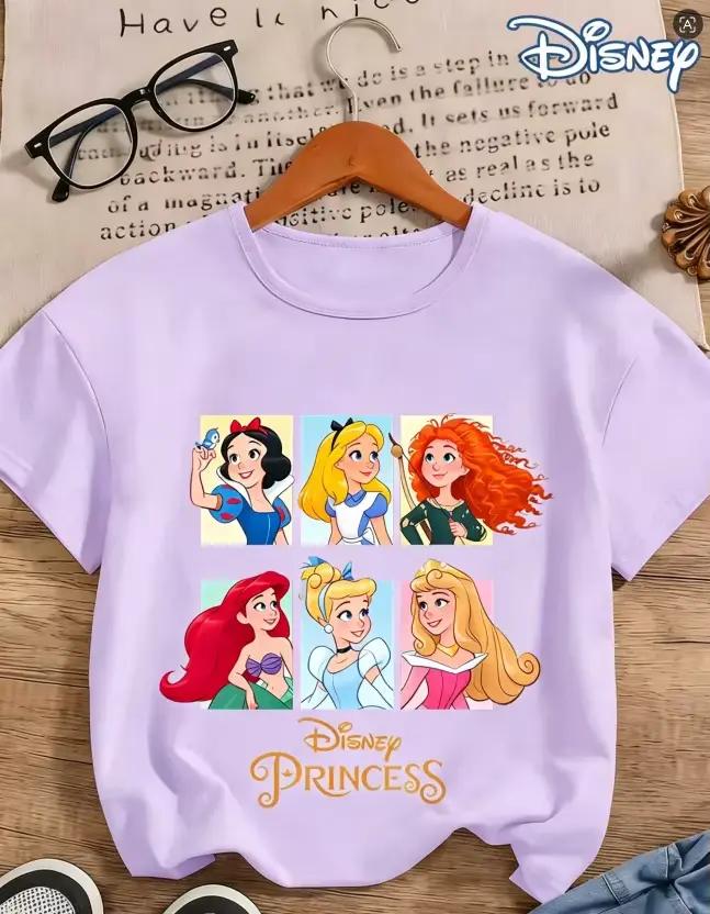 T-shirt en coton 100% pour enfants de la série Disney Princess - Haut à manches longues doux et conf