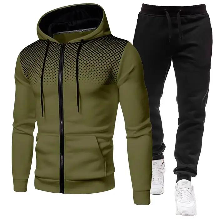 Mode imprimé survêtement pour hommes fermeture éclair sweat à capuche et pantalons de survêtement de