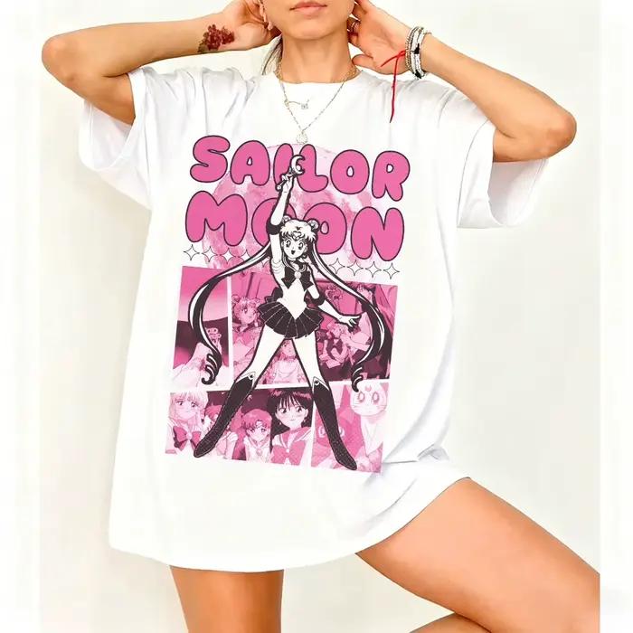 T-shirt graphique rétro Sailor Moon années 90, style anime, en coton, pour homme et femme, streetwea