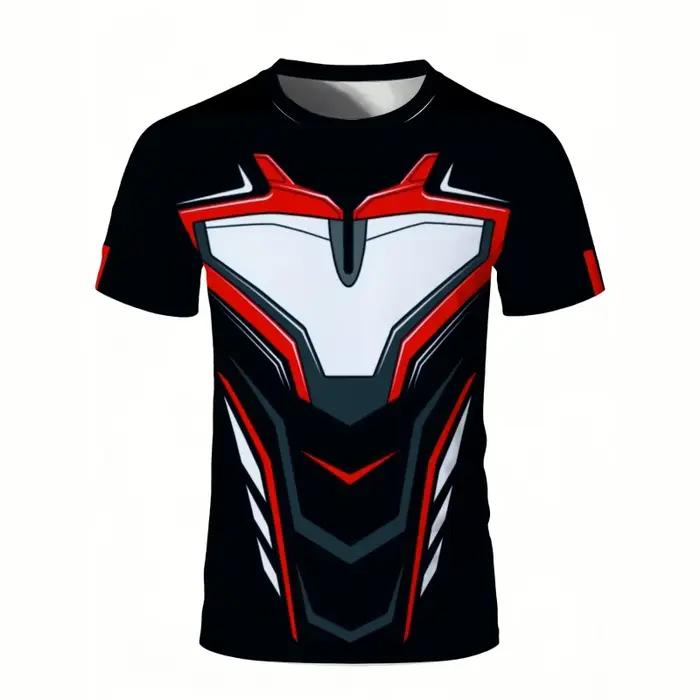 T-shirt de compression pour homme, rouge, blanc, noir, imprimé armure, séchage rapide, manches court