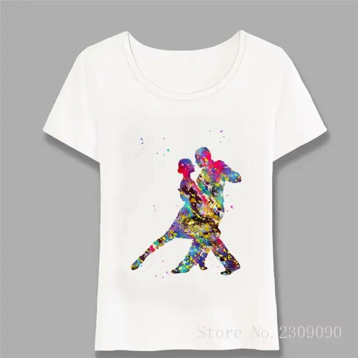 T-shirt femme Tango danseuses argentées, nouveauté mode T-Shirt Art coloré pour jeune fille décontra