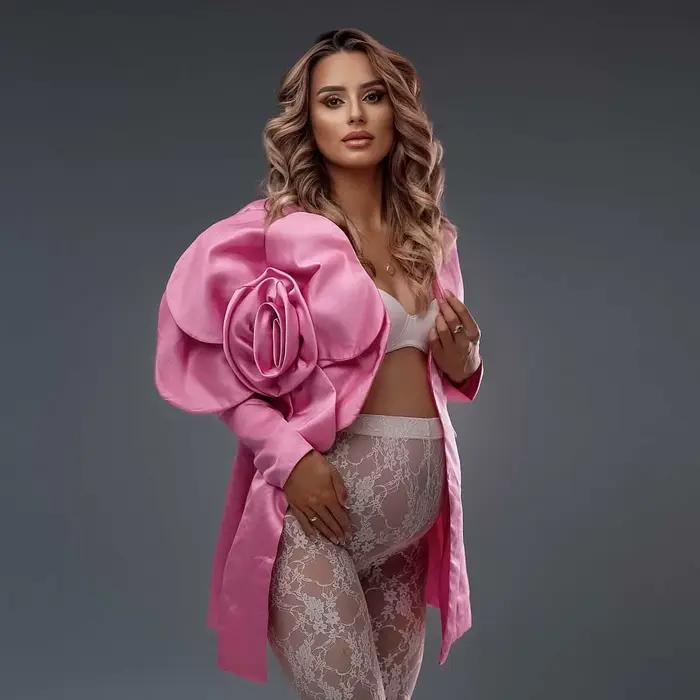Veste à fleurs rose pour femmes, manteau de soirée en Satin de soie, tenue pour dames, sur mesure, g