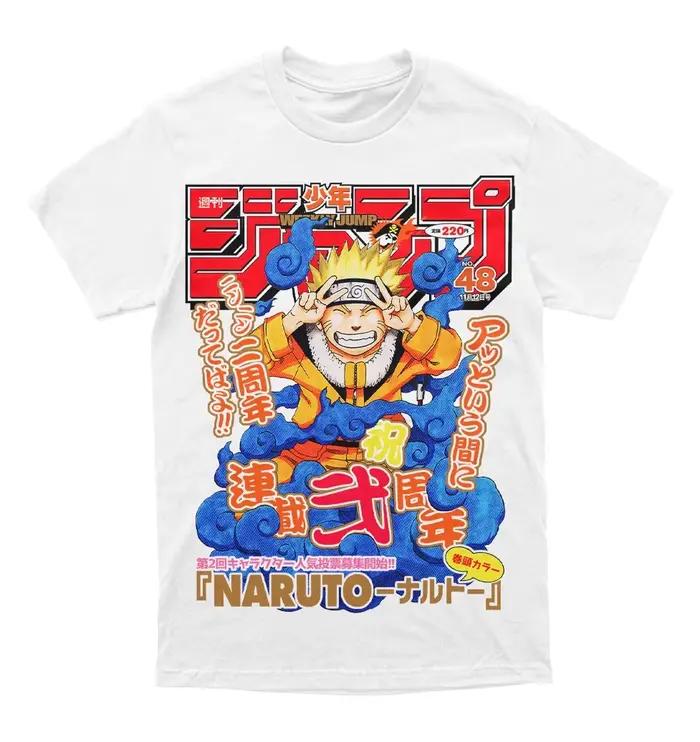 T-shirt en coton Naruto Uzumaki Vintage Weekly Jump Cover pour hommes et femmes, style rétro, Anime,