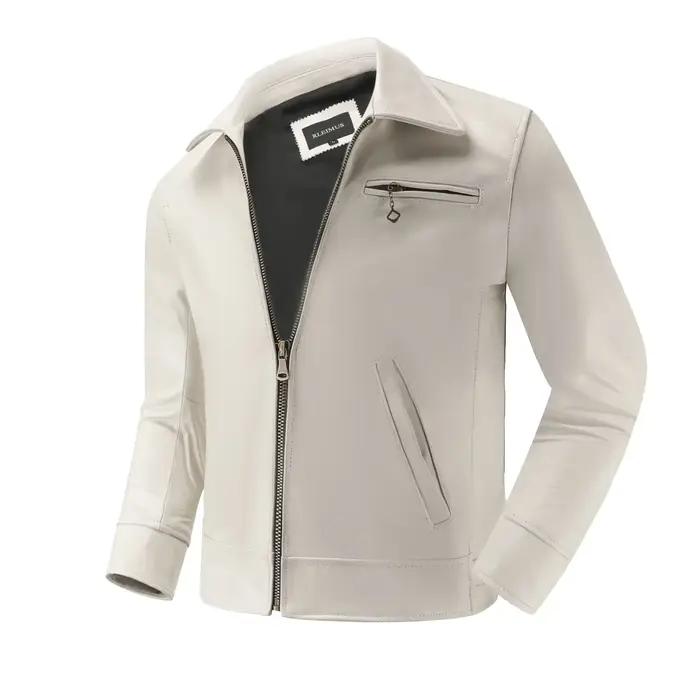 Veste en cuir véritable pour hommes veste en peau de veau à revers blanc manteau en peau de vache na